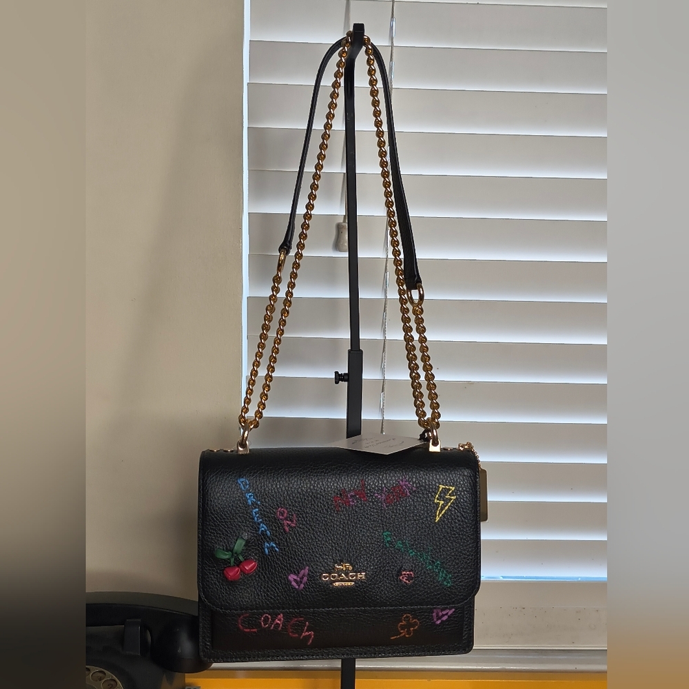 NWT COACH Klare In Black W/ Diary Embroidery| Gold Hardware | Dust Bag Incl.